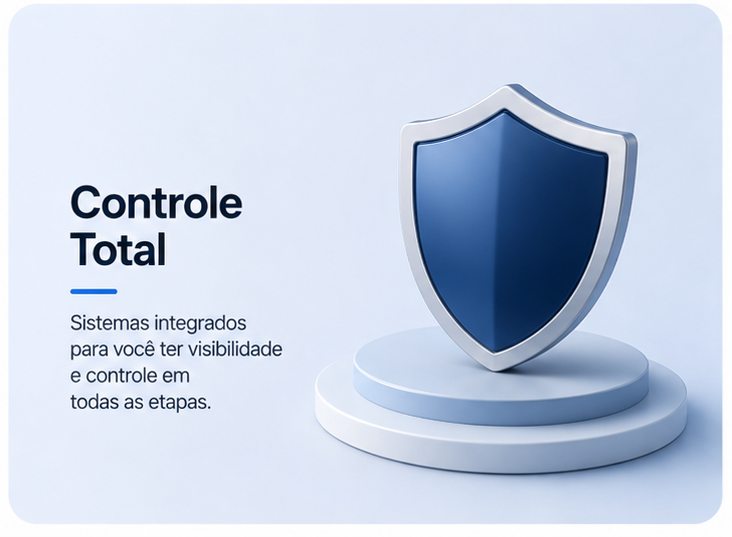 Controle Total: sistemas integrados para você ter visibilidade e controle em todas as etapas.