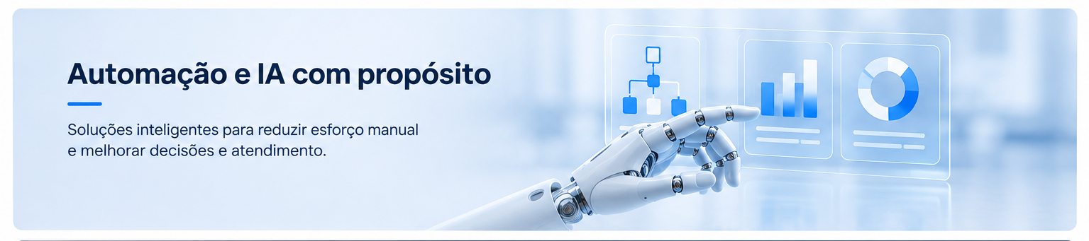 Automação e IA com propósito: soluções inteligentes para reduzir esforço manual e melhorar decisões e atendimento.
