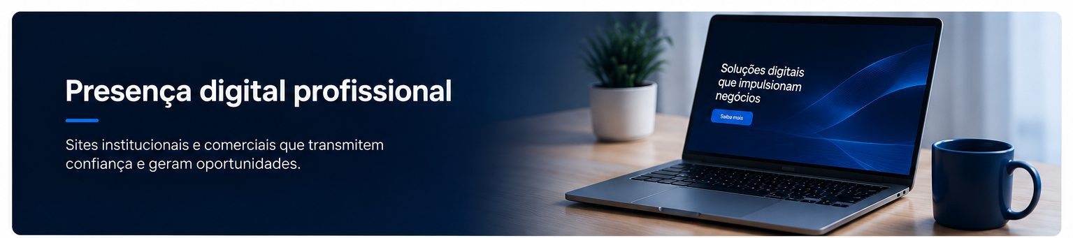 Presença digital profissional: sites institucionais e comerciais que transmitem confiança e geram oportunidades.